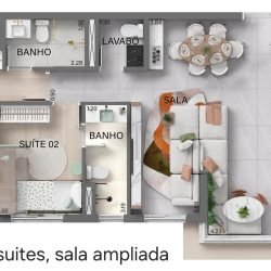 Royal Barueri 74m², 2 Suítes, Sala Ampliada